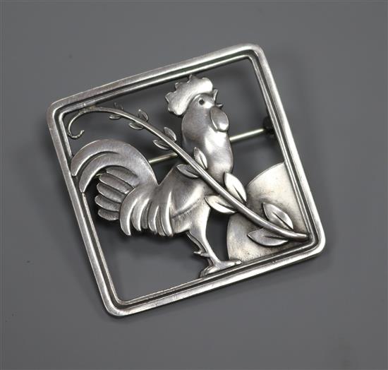 A Danish Georg Jensen sterling silver cockerel brooch, no. 276, 38mm.